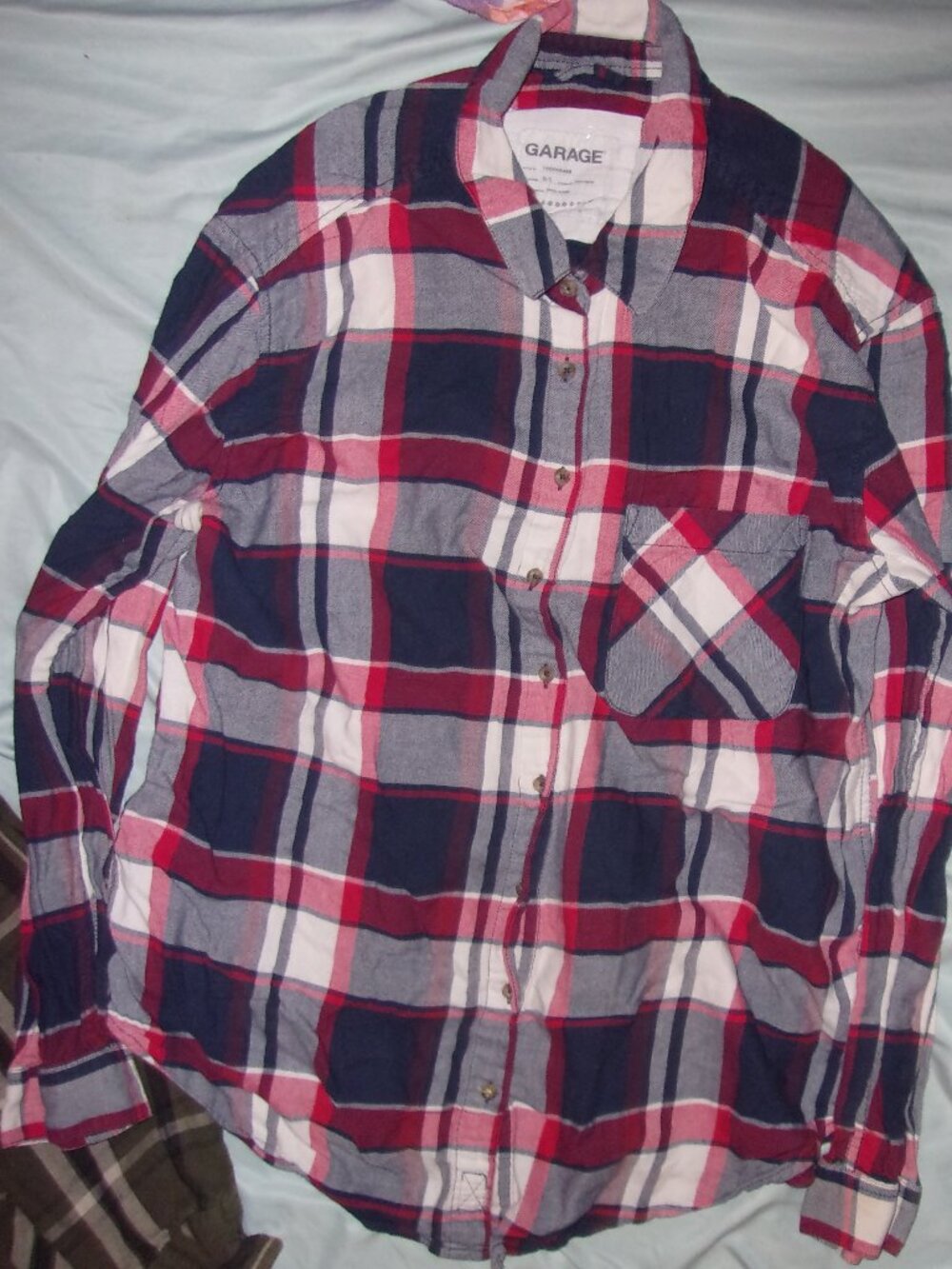 Garage flannel size large womensred blue plaid shirt button up top gorpcore